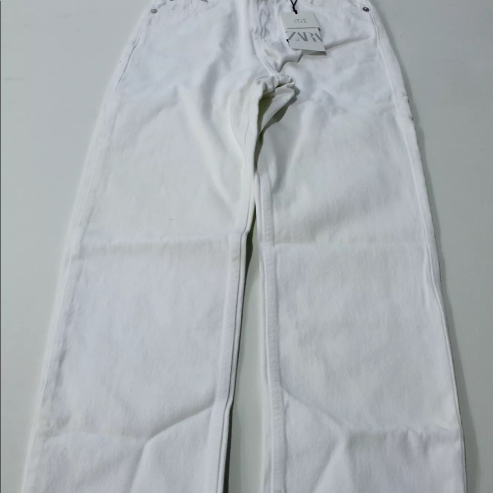 Zara Women's Straight Leg High-Rise Ankle Length Jeans LH2 White 12 NWT